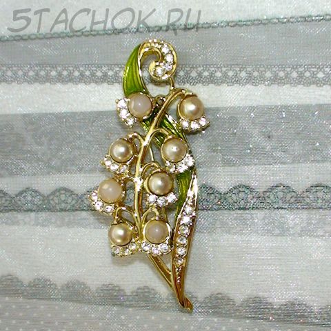 -25% Брошь "Ландыши" под золото/эмаль/сваровски