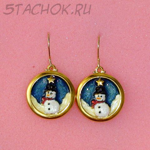 Серьги "Снеговички" под золото/эмаль/блестки
