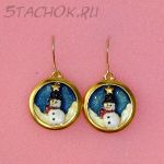 Серьги "Снеговички" под золото/эмаль/блестки