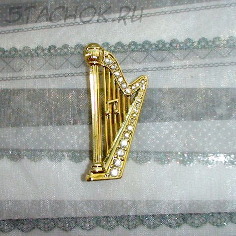 Брошь "Арфа" под золото/сваровски