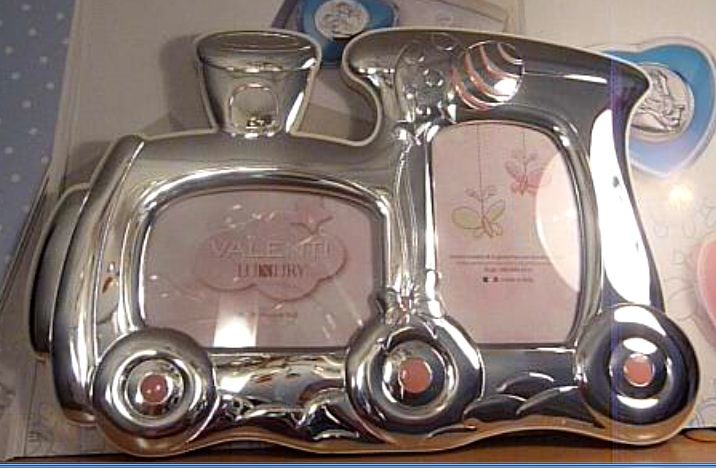 Детская серебряная фоторамка Паровозик, на 2 фото 6*9 см (Италия)