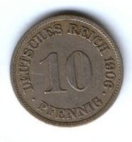 10 пфеннигов 1906 г. Германия