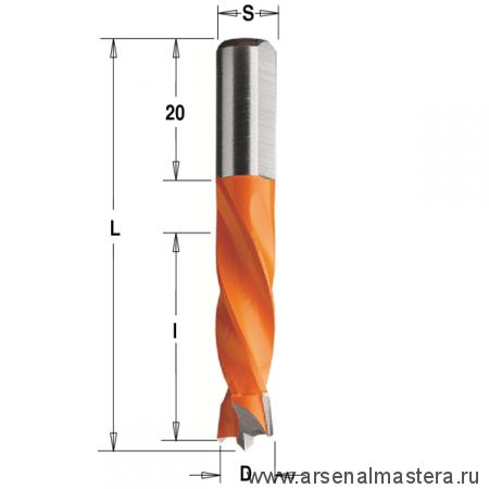 Сверло присадочное глухое D 8 l 30 L 55,5 S 8 вр. RH CMT 306.080.11