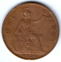 1 пенни 1936 г. Великобритания