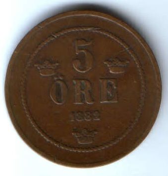 5 эре 1882 г. редкий год Швеция