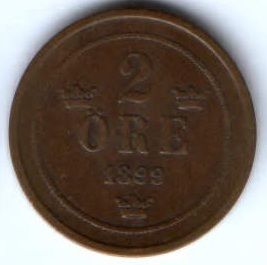 2 эре 1899 г. Швеция