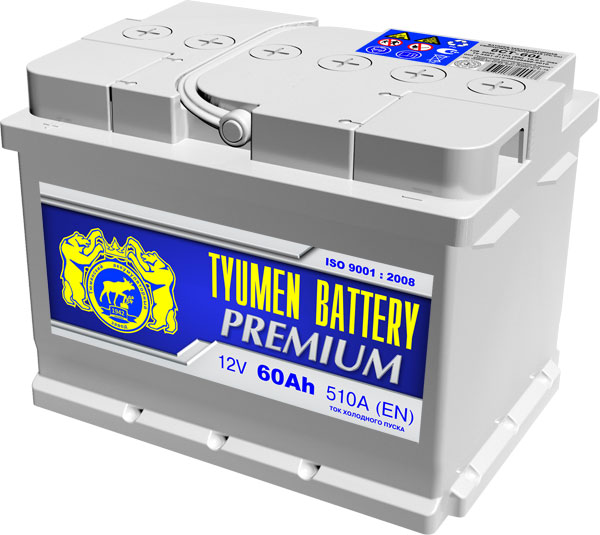Автомобильный аккумулятор АКБ Тюмень Премиум (TYUMEN BATTERY) PREMIUM 6СТ-60LA 60Aч О.П. (низкий)