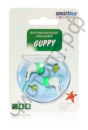 Наушники SmartBuy Guppy зеленые SBE-440 Вакум  частот: 20-20000 Гц. Сопр: 32 Ом. Раз: 3.5 mm. провод: 1.2 м