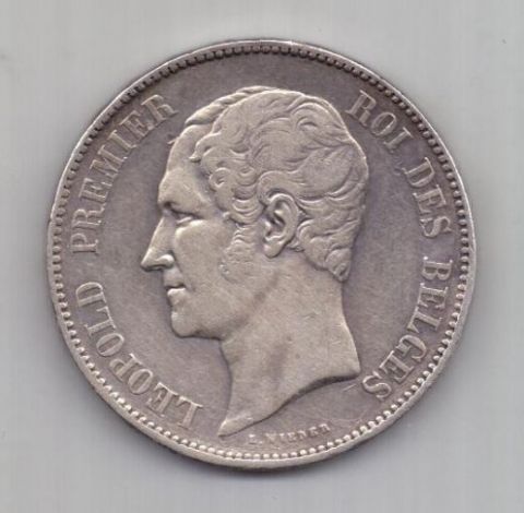 5 франков 1850 г. AUNC. Бельгия