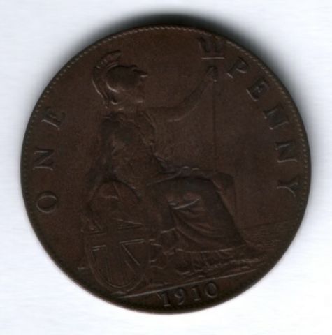 1 пенни 1910 г. XF- Великобритания