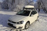 Багажник на крышу Volkswagen Golf 7, Атлант, аэродинамические дуги, опора Е