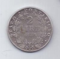 2 лиры 1868 г. редкий год. Ватикан
