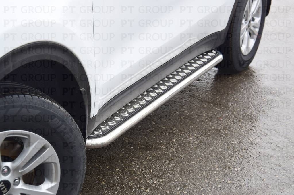 Защита порогов с алюм. площадкой d51мм (НПС) KIA Sportage 2016-