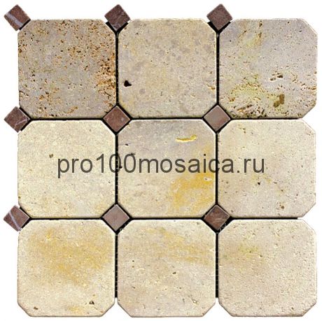 M090+M074-BT Мозаика Травертин+Мрамор 100*100 OCTAGON 305*305*10 мм (NATURAL)