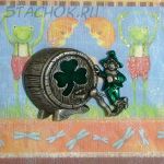 Брошь "Ирландец у бочонка с пивом" под олово/эмаль