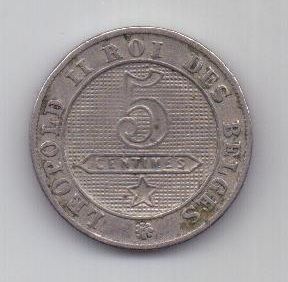 5 сантимов 1895 г. редкий год. Бельгия