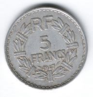 5 франков 1947 г. Франция
