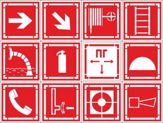 Комплект трафаретов знаков пожарной безопасности по ГОСТу