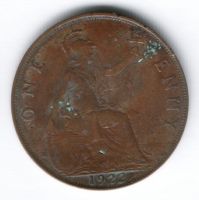 1 пенни 1922 г. Великобритания