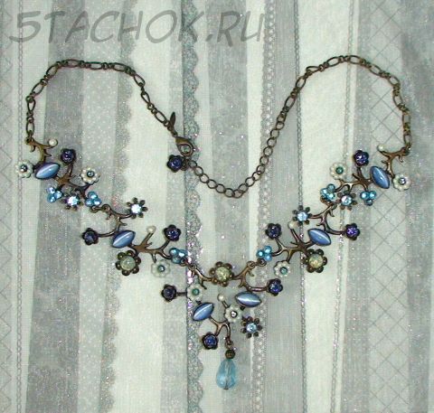 Роскошное старое колье под бронзу/исск.жемчуг/стразы