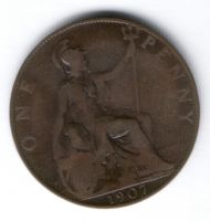 1 пенни 1907 г. Великобритания