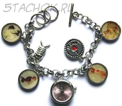 Часы женские "Коты на цепочке" (на браслете)