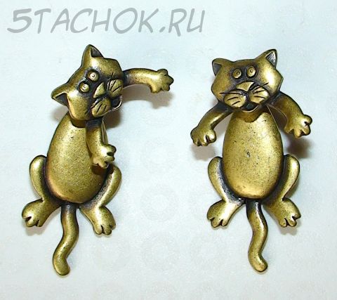 Серьги-гвоздики "Котики" под бронзу
