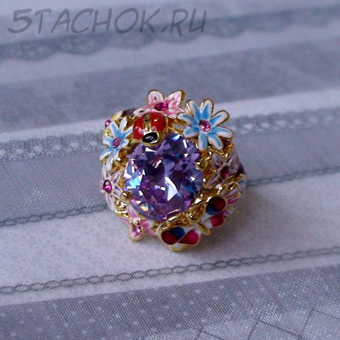 Кольцо "Лето" под золото, хрусталь, эмаль