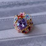 Кольцо "Лето" под золото, хрусталь, эмаль