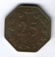 25 центов 1975 г. Мальта