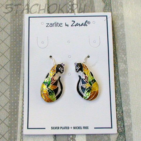 Серьги "Осенняя кошка" серебро/эмаль