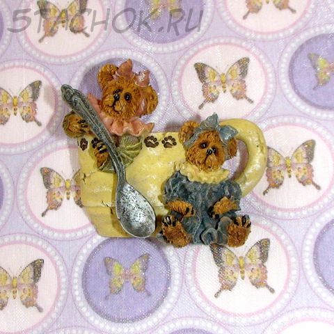 Брошь "Мишки за чаепитием" полистоун