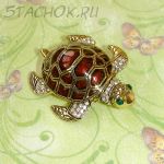 Брошь "Черепаха" под золото, эмаль, стразы