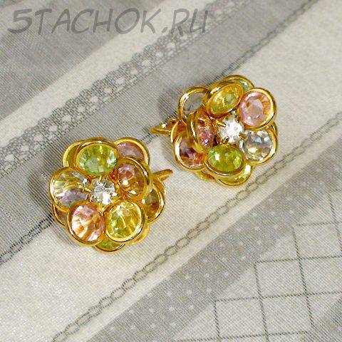 Клипсы "Нежность" под золото, сваровски