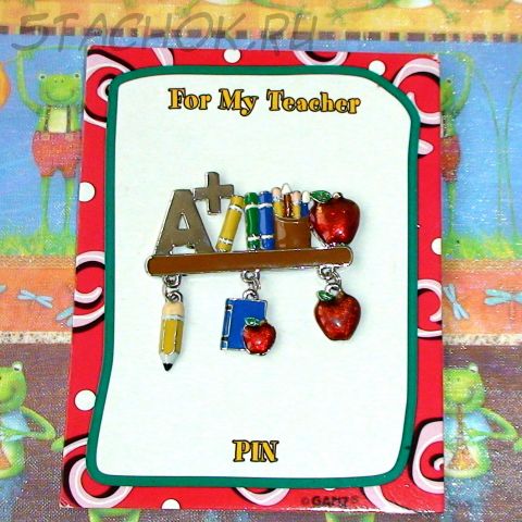 Брошь "Учителю младших классов" под серебро, эмаль