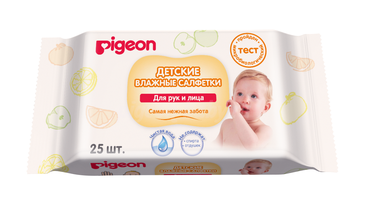 Pigeon "Руки и лицо" Детские влажные салфетки 100% натуральный состав, 25 шт