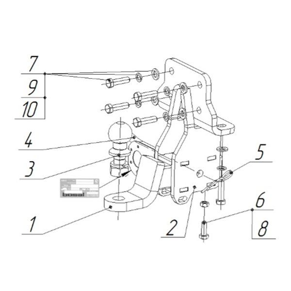 Фаркоп BOSAL-ORIS на Toyota Land Cruiser Prado J120 2002-2009, Toyota Land Cruiser Prado J150 2009- требуется подрезка бампера. Тип шара: E (крюк легкосъемный под американский квадрат). Нагрузки: 2500/100 кг (без электрики в комплекте)