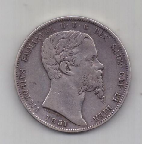5 лир 1851 г. Сардиния. Италия