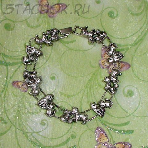 Браслет-слайдер "Кошечки" под черненое серебро(США)