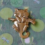 Брошь "Котик на веточке" под золото