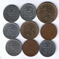Набор монет Финляндия 1971-1984 г. 9 шт.