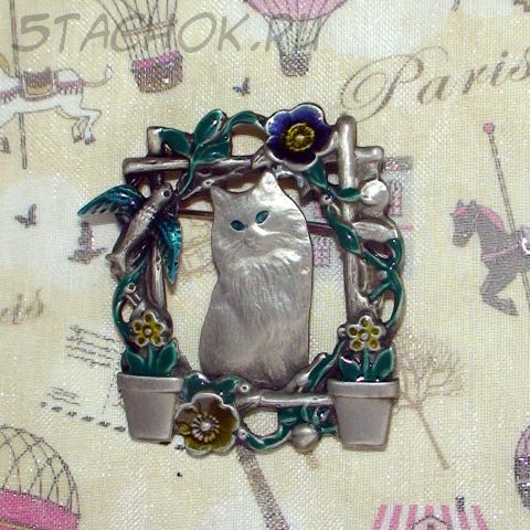 Брошь "Котик-милашка" под олово, эмаль