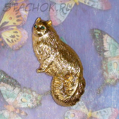 Брошь "Зеленоглазая киса" под золото, эмаль