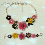 Колье и браслет "Летнее" под медь, золото, эмаль, стразы