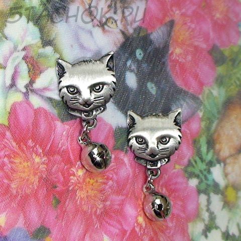 Серьги-гвоздики "Котята" под олово, серебро