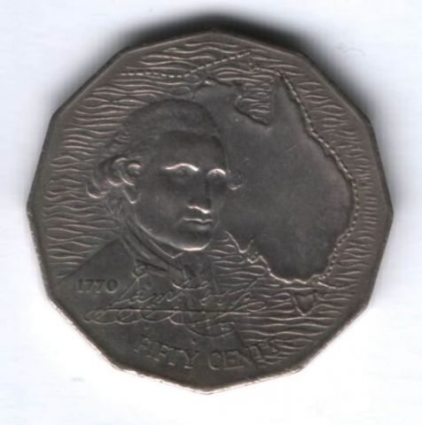 50 центов 1970 г. Австралия, 200 лет путешествию Кука