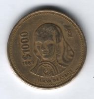 1000 песо 1989 г. Мексика