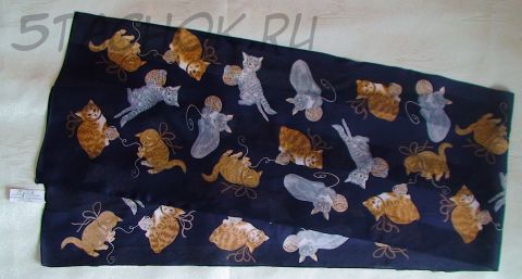 Шарф черный "Котята с клубочками"