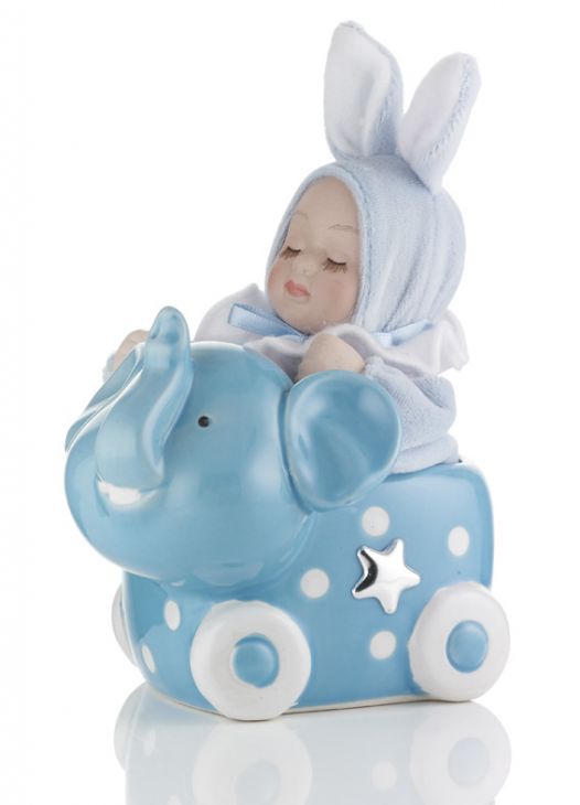 Музыкальный слоник (розовый, голубой) с малышом в подарок ребенку и будущей маме (Италия)