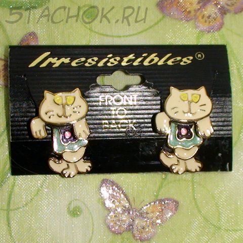 Серьги из половинок "Киски-милашки" под золото/эмаль